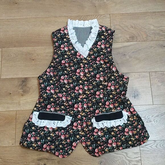 Vintage Handmade stand up collar pockets floral cottagecore prairie vest - Picture 1 of 9